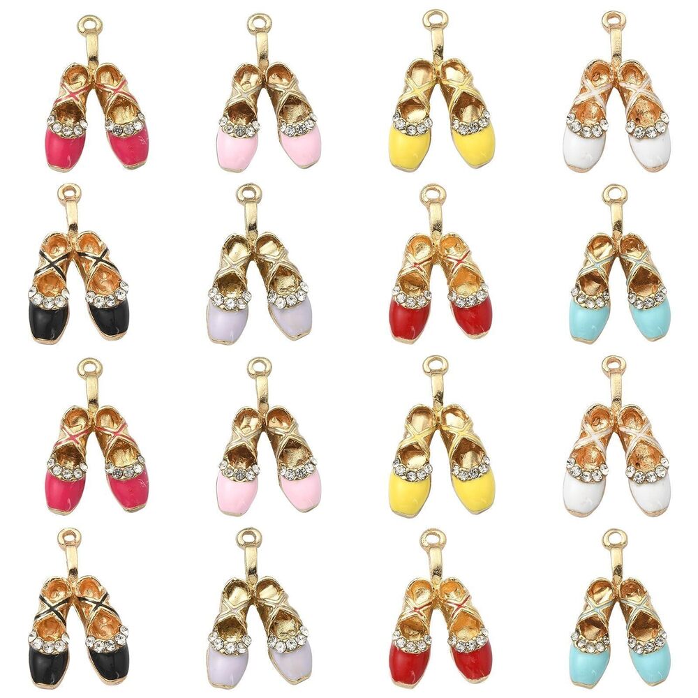 2182 16pcs Rhinestone Ballet Shoe Charms Alloy Enamel Dancing Shoe Dancer